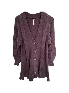 Free People Cable Knit Cardigan Womens Small Purple Chunky Button Front Sweater